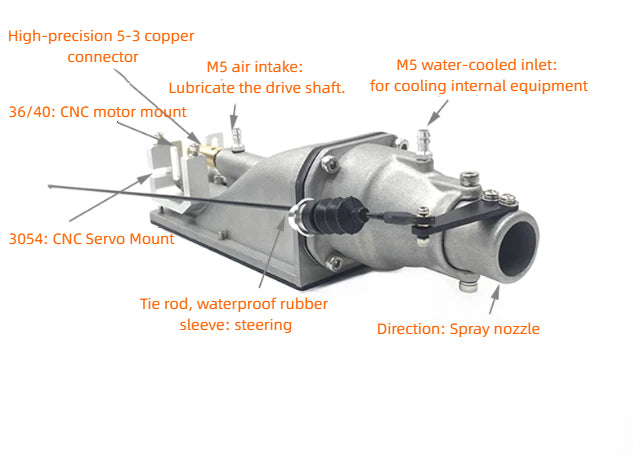 All-aluminum alloy 35mm metal water jet propulsion device, water jet propulsion pump, model boat water jet pump.